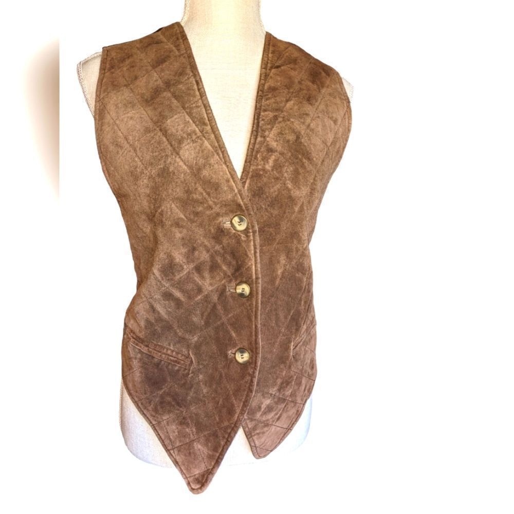 Hype brown leather vintage quilted vest size Large